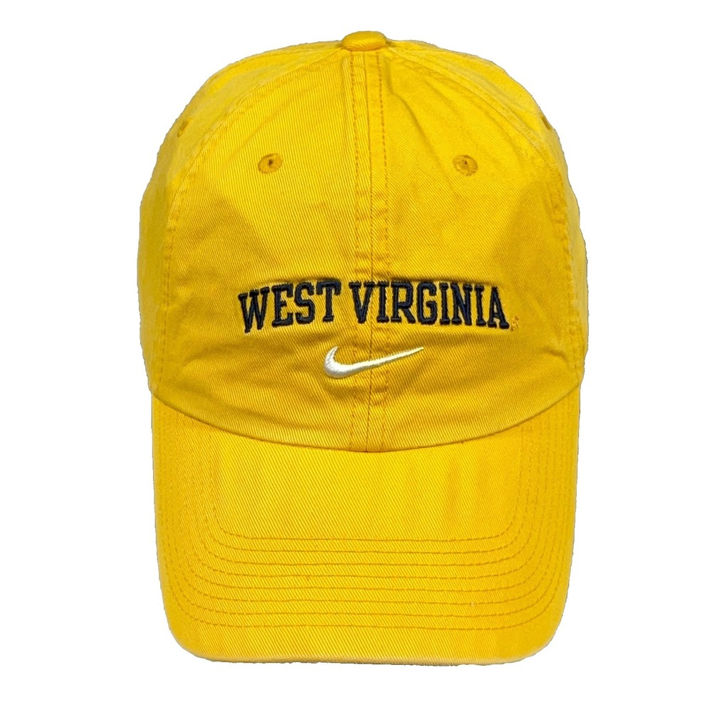 West Virginia Mountaineers Hat Cap Strap Back Nike Swoosh Dad WVU Yellow Adult - Picture 1 of 8